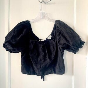 Romantic black eyelet blouse Cottage core Dark Academia Milkmaid top Romantic